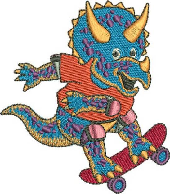 Picture of Skateboarding Triceratops Machine Embroidery Design