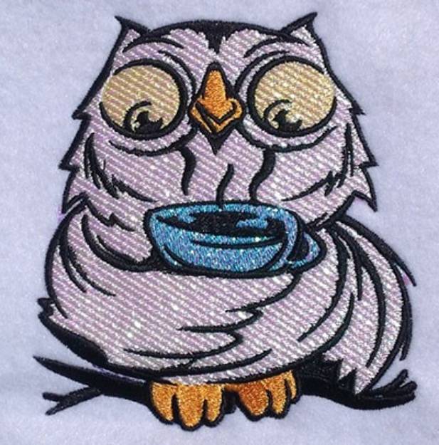 Picture of Owl Sipping Tea Applique Machine Embroidery Design