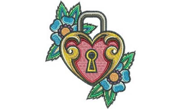 Picture of Heart Lock Tattoo Machine Embroidery Design
