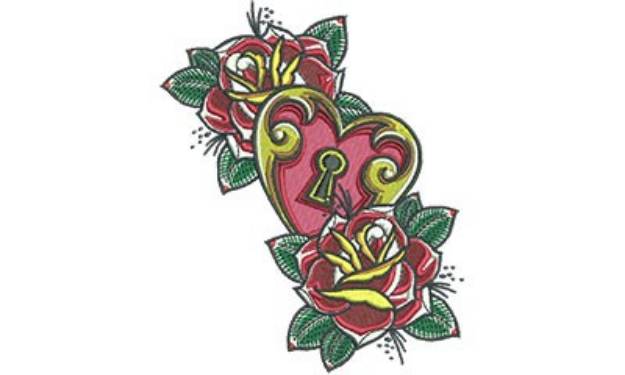 Picture of Heart Lock Roses Machine Embroidery Design