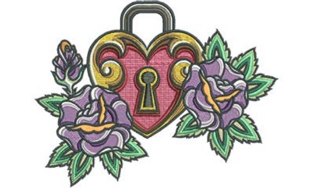 Picture of Floral Heart Lock Machine Embroidery Design
