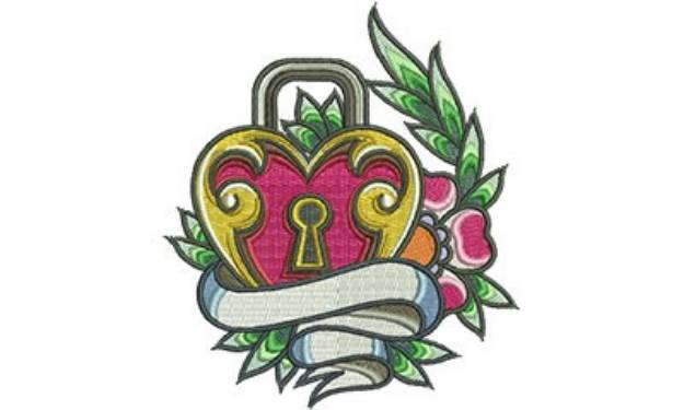 Picture of Heart Lock & Banner Machine Embroidery Design