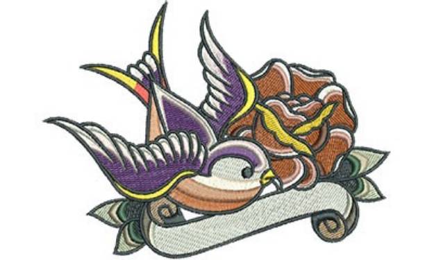 Picture of Swallow Tattoo with Rose Machine Embroidery Design