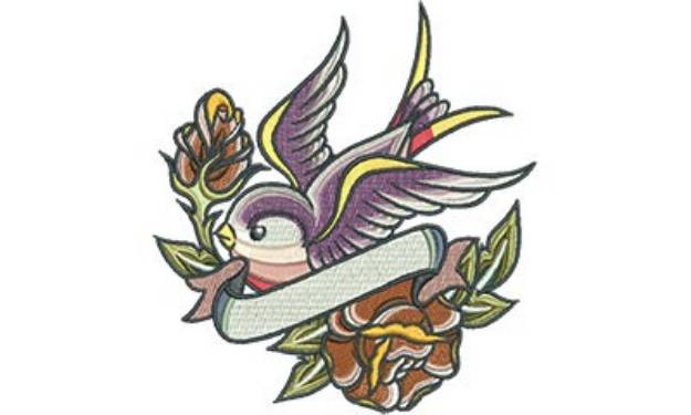 Picture of Swallow Tattoo with Roses Machine Embroidery Design
