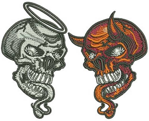 Picture of Good Skull and Evil Skull  Machine Embroidery Design