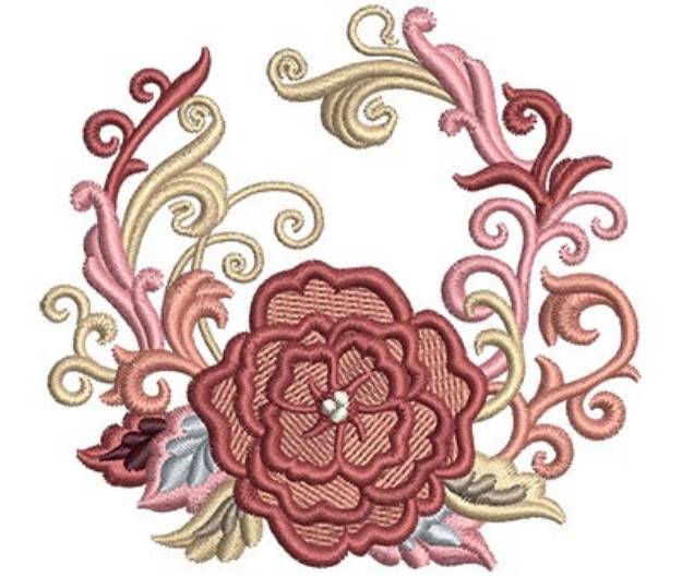 Picture of Rose Colored Flower Fan Machine Embroidery Design