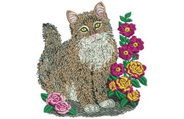Picture of Cat And Roses  Machine Embroidery Design