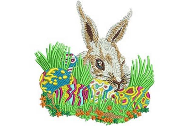 Picture of Easter Bunny With Eggs Machine Embroidery Design