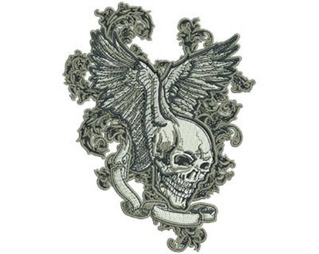 Picture of Skull With Wings Machine Embroidery Design