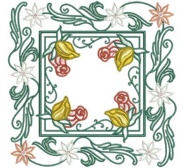 Picture of Framed Rose Buds Machine Embroidery Design