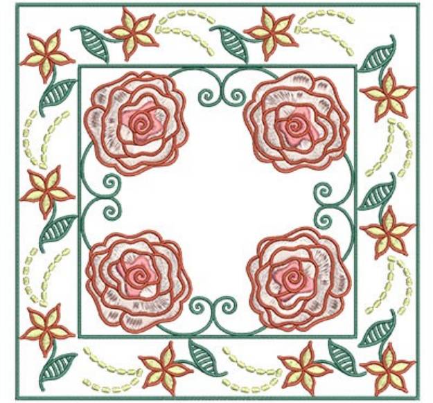 Picture of Roses In Floral Frame Machine Embroidery Design