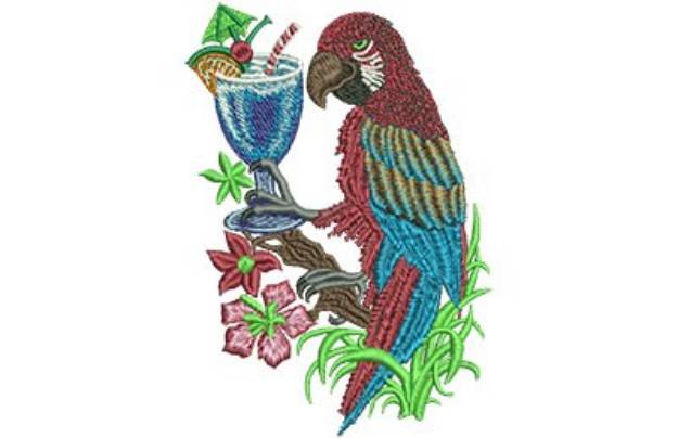 Picture of Parrot With Drink Machine Embroidery Design