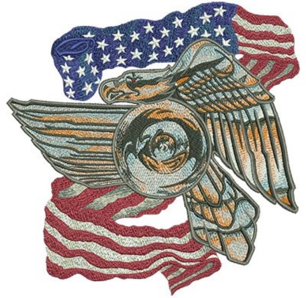 Picture of Metal Biker Eagle With Flag Machine Embroidery Design