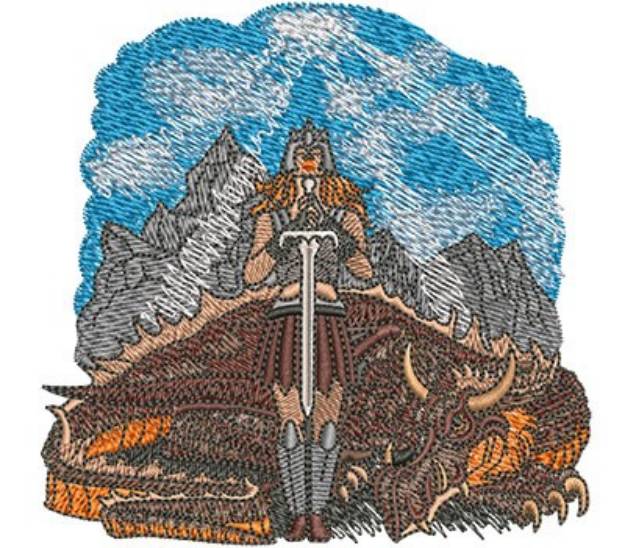 Picture of Warrior Woman & Dragon Machine Embroidery Design