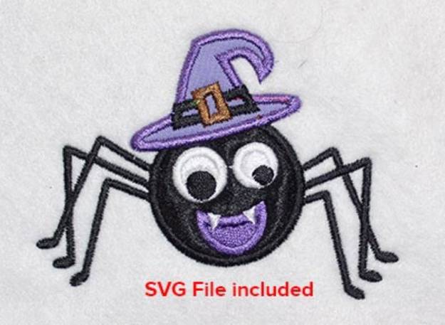 Picture of Halloween Witch Spider Applique Machine Embroidery Design