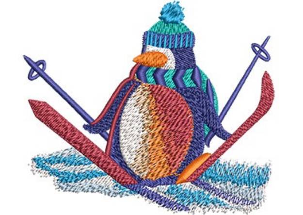 Picture of PENGUIN SNOW SKIING Machine Embroidery Design