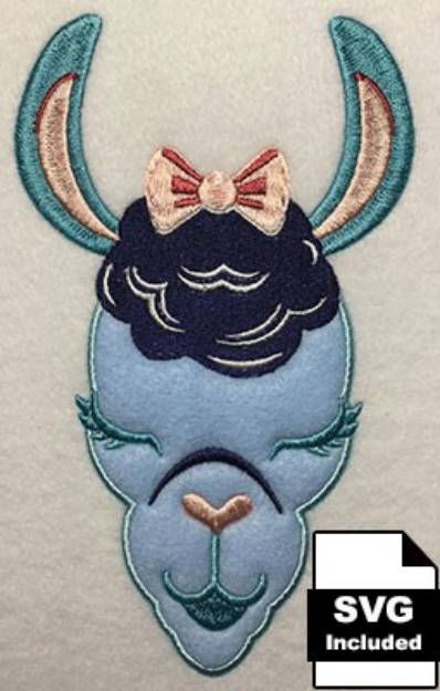 Picture of Llama Applique Girly Face Machine Embroidery Design