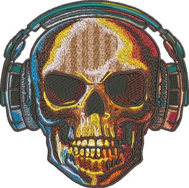 Picture of Skull With Headphones Machine Embroidery Design