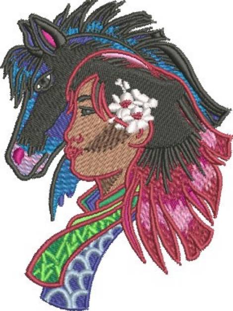 Picture of Eastern Woman & Pony Machine Embroidery Design