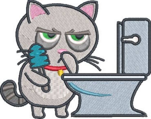 Picture of Cat Cleaning Toilet Machine Embroidery Design