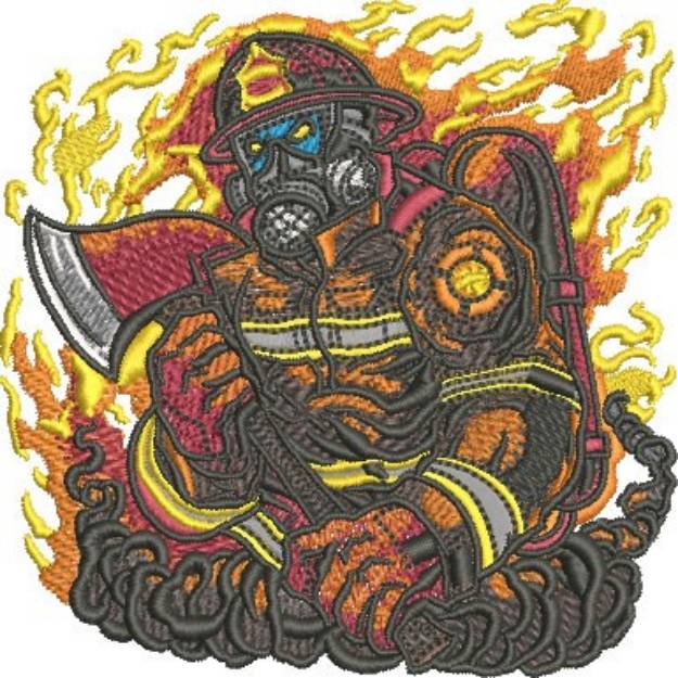 Picture of Firefighter Holding Ax Machine Embroidery Design