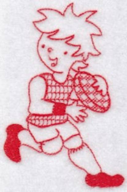Picture of Sporty Boys Redwork Too Football Machine Embroidery Design