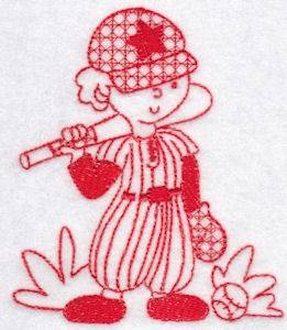 Picture of Sporty Boys Redwork Too Baseball Machine Embroidery Design