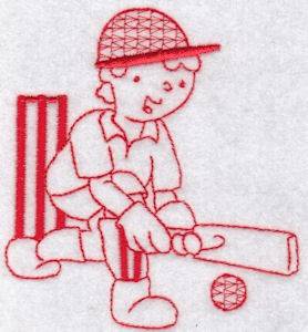 Picture of Sporty Boys Redwork Too Cricket Machine Embroidery Design