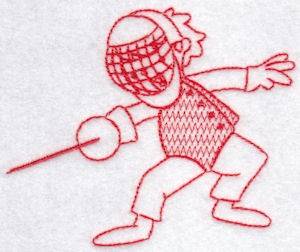 Picture of Sporty Boys Redwork Too Fencing Machine Embroidery Design