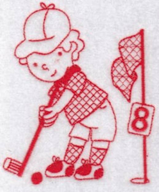 Picture of Sporty Boys Redwork Too Golf Machine Embroidery Design