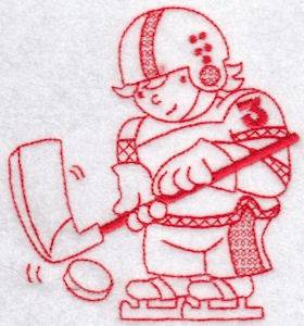 Picture of Sporty Boys Redwork Too Hockey Machine Embroidery Design