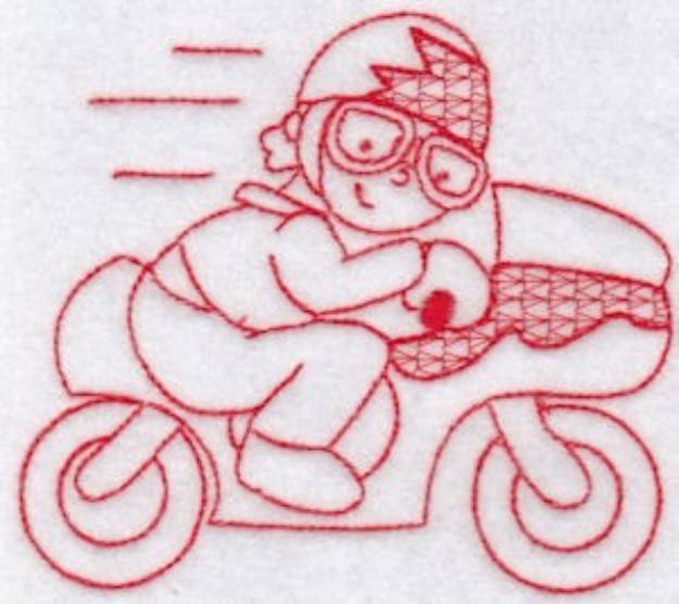 Picture of Sporty Boys Redwork Too Motorcycle Machine Embroidery Design