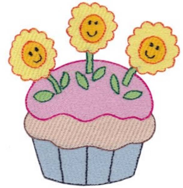 Picture of Happy Flower Cupcake Machine Embroidery Design
