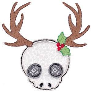 Picture of Christmas Reindeer Skull Applique Machine Embroidery Design
