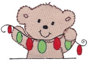 Picture of Teddy Bear & Christmas Lights Machine Embroidery Design