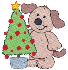 Picture of Christmas Puppy & Tree Machine Embroidery Design