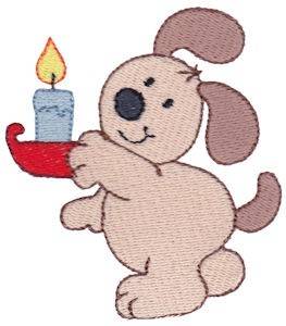Picture of Christmas Puppy & Candle Machine Embroidery Design