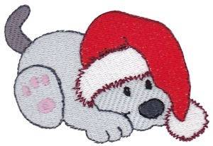 Picture of Christmas Puppy & Santa Hat Machine Embroidery Design