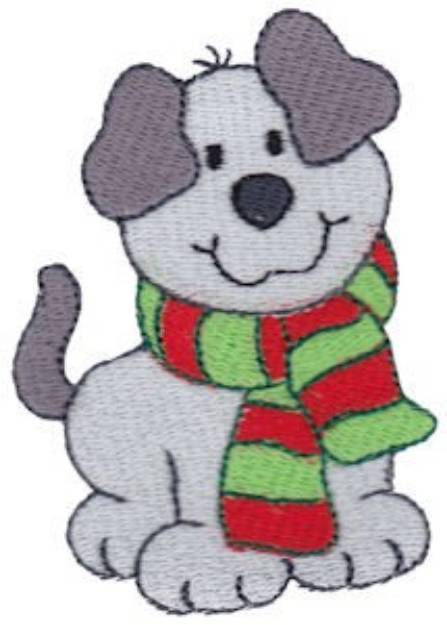 Picture of Christmas Puppy & Scarf Machine Embroidery Design