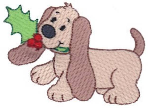 Picture of Christmas Puppy & Holly Machine Embroidery Design