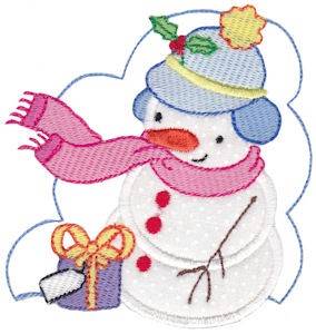 Picture of Applique Gift Snowman Machine Embroidery Design