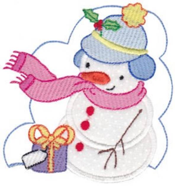 Picture of Applique Gift Snowman Machine Embroidery Design