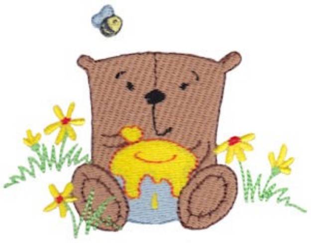 Picture of Daisy Bear Eating Honey Machine Embroidery Design