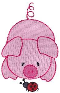 Picture of Little Piggy And Butterfly Machine Embroidery Design