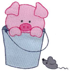 Picture of Little Piggy In Bucket Machine Embroidery Design
