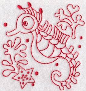 Picture of SeahorsesRedwork Machine Embroidery Design