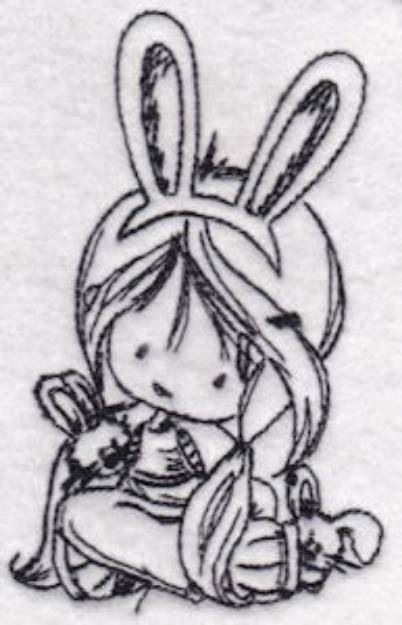 Picture of Girl & Rabbit Machine Embroidery Design