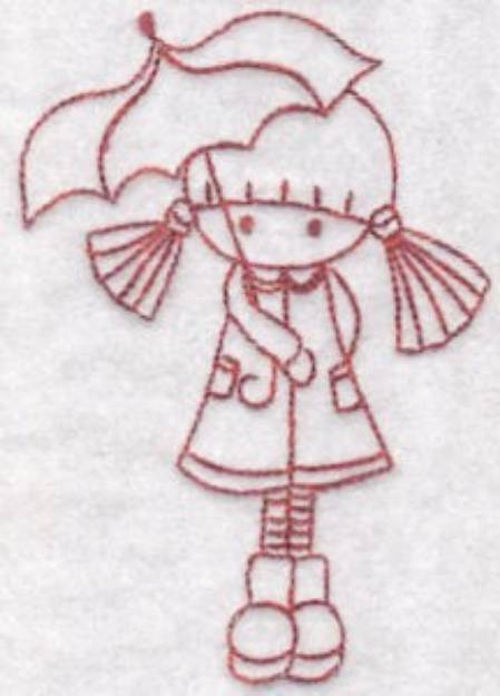 Picture of Redwork Umbrella Girl Machine Embroidery Design