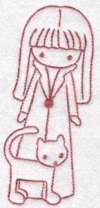 Picture of Girl & Cat Machine Embroidery Design