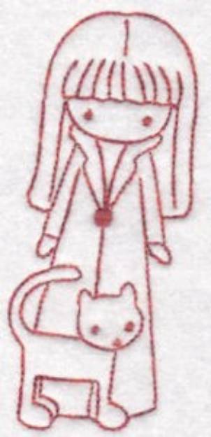 Picture of Girl & Cat Machine Embroidery Design